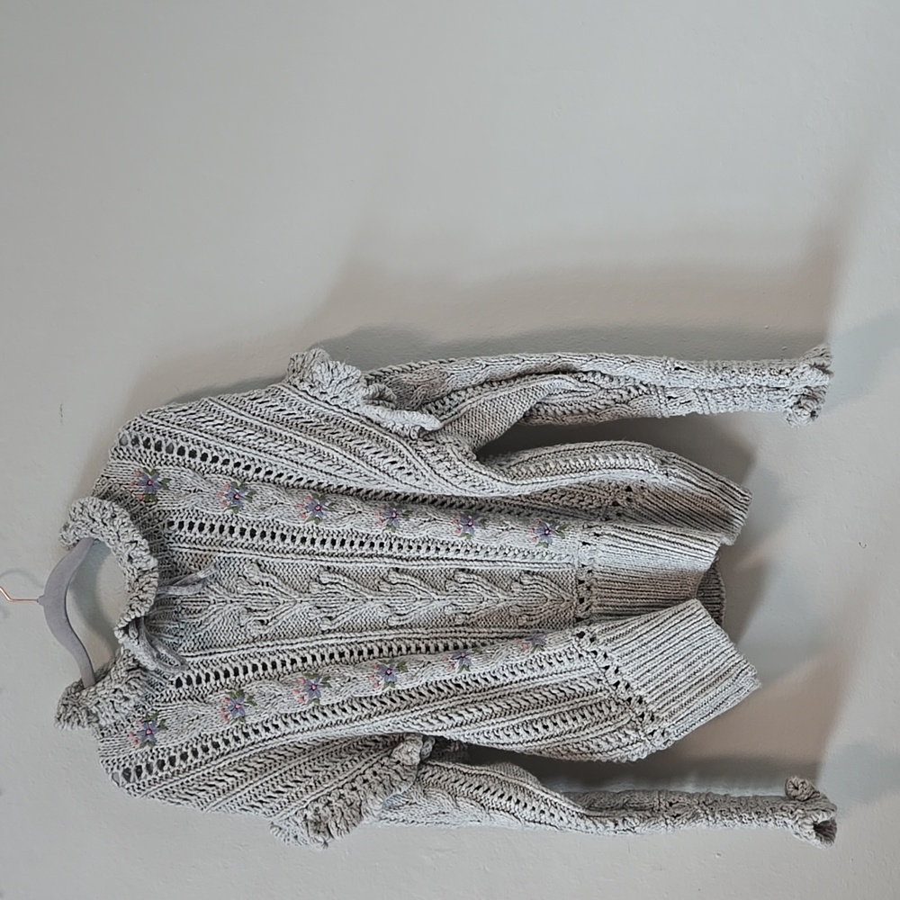 Zara Embroidered Floral Cottagecore Oversized Sweater Ruffle Sleeves Medium - Picture 5 of 15